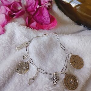 Link Bracelet with Positive Messages And I Love Wine Charms Stainless Steel